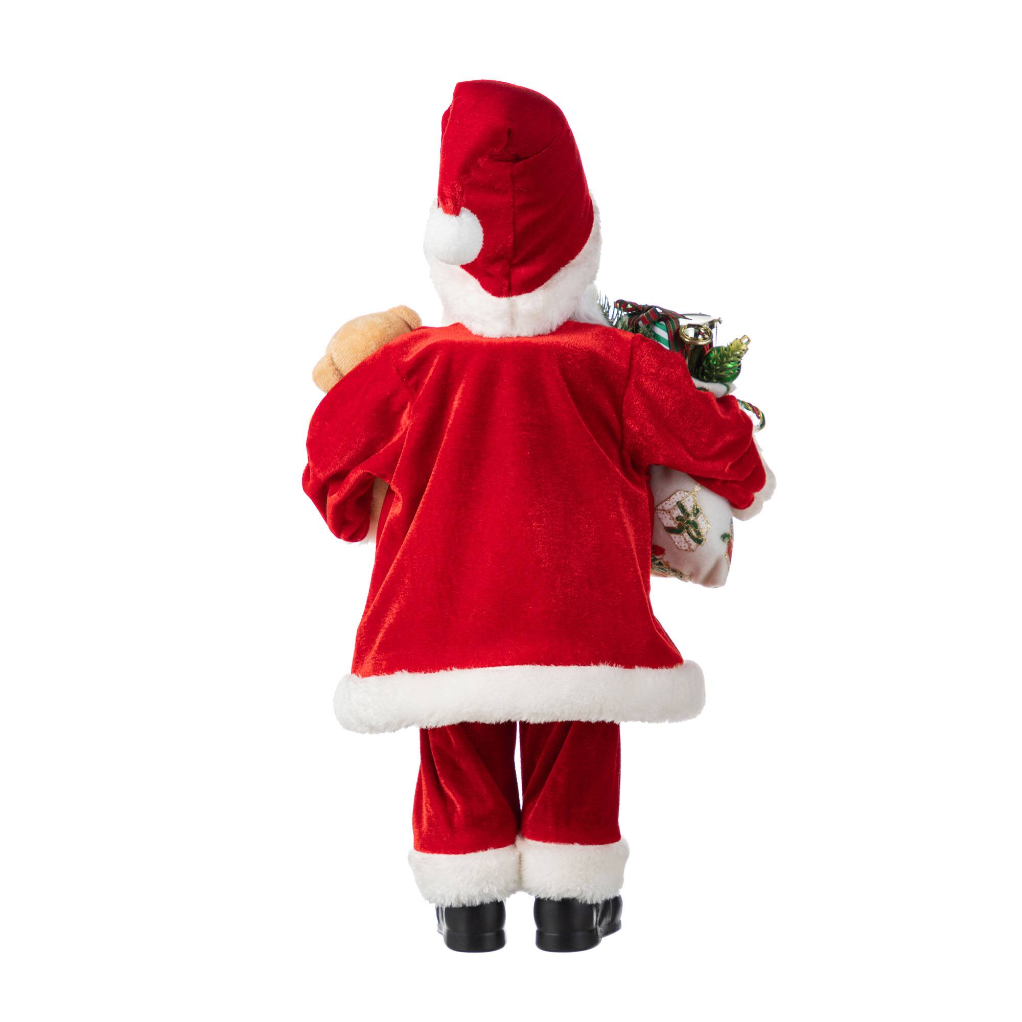 Glitzhome® 18"H Faux Fur Christmas Traditional Santa Figurine with Porcelain Face